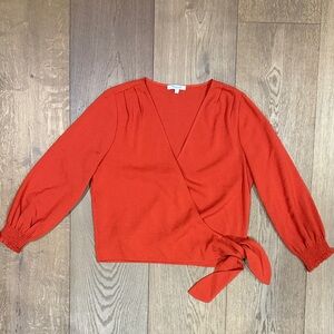 Madewell Textured V-Neck Wrap Top in Burnt Orange
